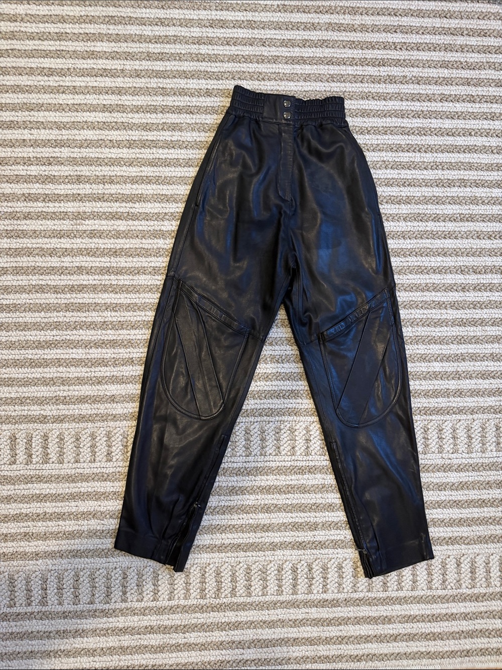 Acne Studio Black Leather Cargo Pants with Knee Paneling